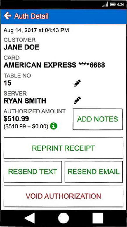 Table and Amount Details of a Customer
